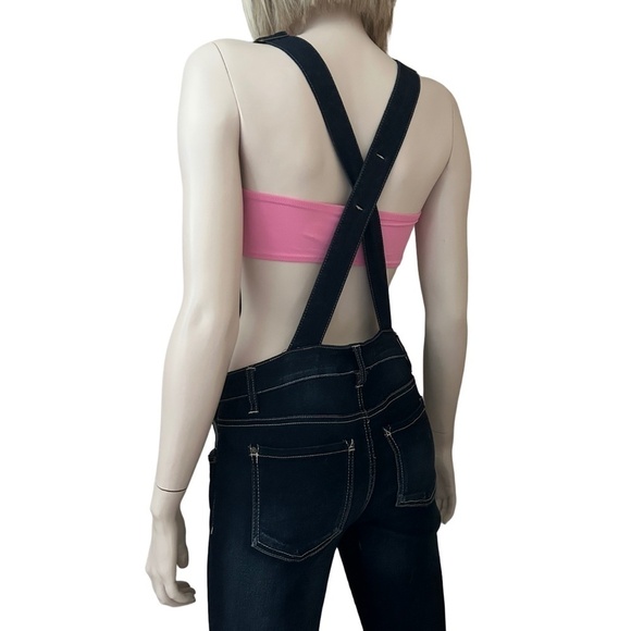 Wallflower Denim Jeans Overalls Bib Strappy Dark Wash Indigo Skinny Leg Stretch - Picture 5 of 15